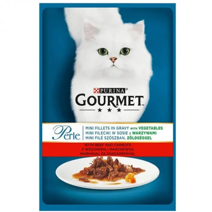 Hrana umeda pentru pisici Gourmet Perle cu vita si morcovi in sos 85 g