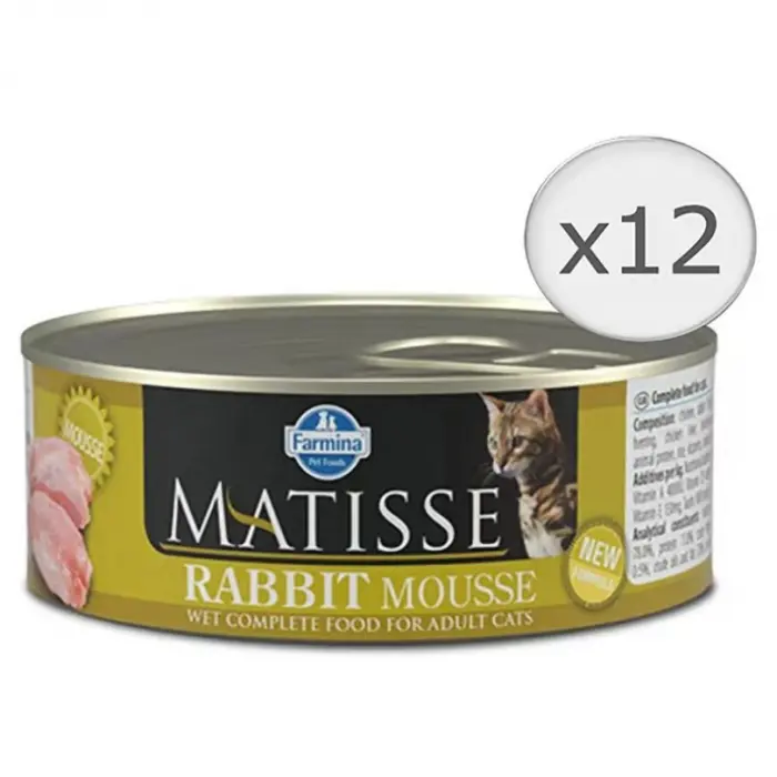 Set 12 buc x 85 gr Hrana umeda pentru pisici Matisse Mousse, cu Iepure