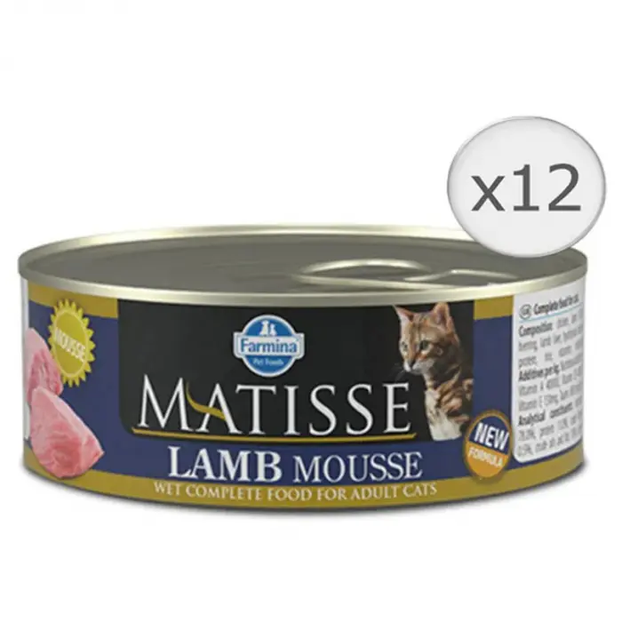 Set 12 buc x 85 gr Hrana umeda pentru pisici Matisse Mousse, cu Miel