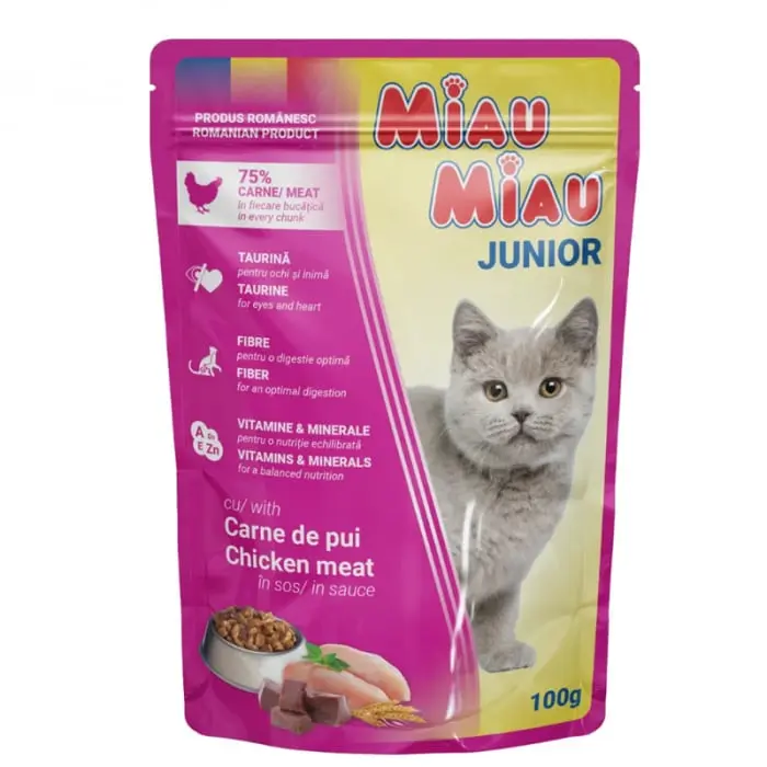 Hrana umeda pentru pisici Miau Miau Kitten cu pui 100 gr