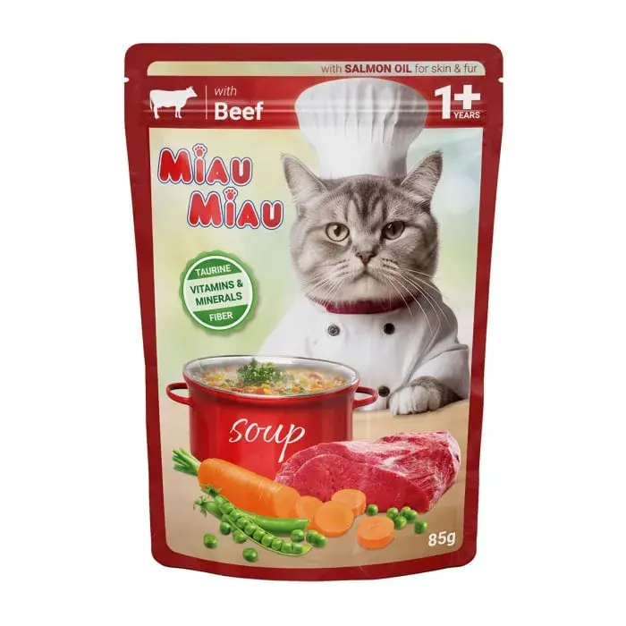 Hrana umeda pentru pisici Miau Miau Soup cu vita  legume 85 gr