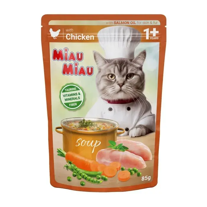 Hrana umeda pentru pisici Miau Miau Soup cu pui  legume 85 gr