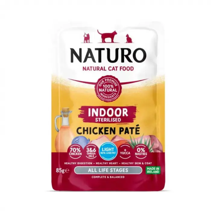 Hrana umeda pentru pisici Naturo Sterilised Mousse cu pui 85 gr