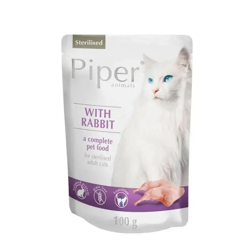 Hrana umeda pentru pisici Piper Adult Sterilised cu iepure 100 gr
