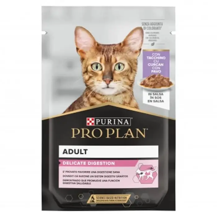 Hrana umeda pentru pisici Pro Plan Delicate Nutrisavour cu curcan in sos 85 gr