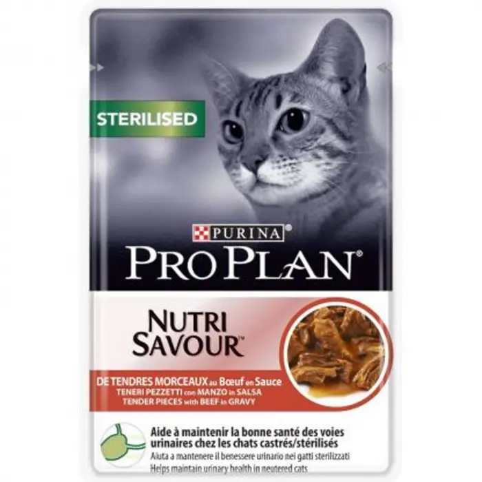 Hrana umeda pentru pisici Pro Plan Nutrisavour Sterilised, Vita 85g