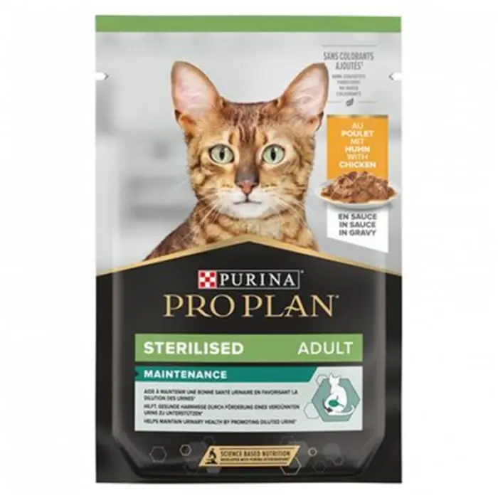 Set 24 buc x 85 gr Hrana umeda pentru pisici Pro Plan Sterilised Nutrisavour cu pui in sos
