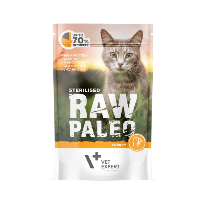 Hrana umeda pentru pisici Raw Paleo Adult Sterilised cu curcan 100 gr