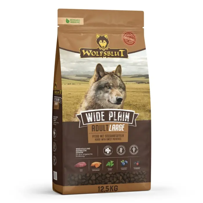 Hrana uscata pentru caini Wolfsblut Wide Plain Large Breed cu carne de cal 12,5 kg