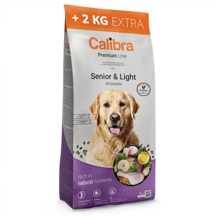 Hrana uscata pentru caini Calibra Premium Line Senior Light cu pui 12 + 2 kg gratis