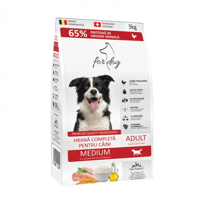 Hrana uscata pentru caini For Dog Medium Adult cu pui 3 kg