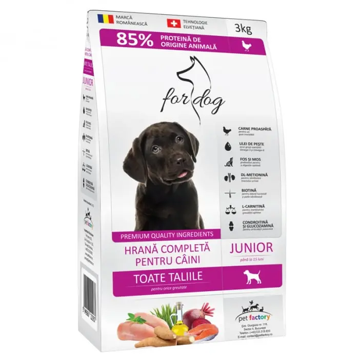 Hrana uscata pentru caini For Dog Junior cu pui 3 kg