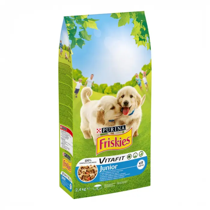 Hrana uscata pentru caini Friskies Junior cu pui legume 2,4 kg