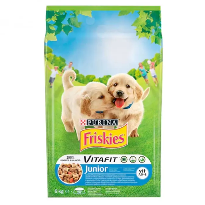 Hrana uscata pentru caini Friskies Junior cu pui legume 8 kg