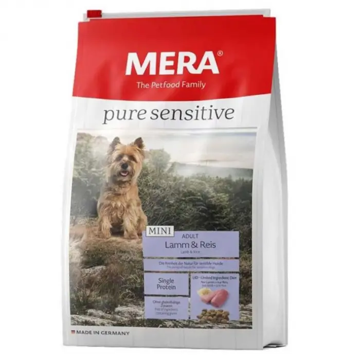 Hrana Uscata Pentru Caini Mera Pure Sensitive, Mini, Adult, Miel  Orez, 4Kg