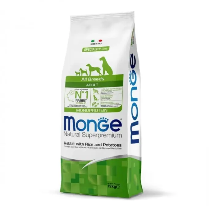 Hrana uscata pentru caini Monge Natural Superpremium Adult cu iepure 12 kg