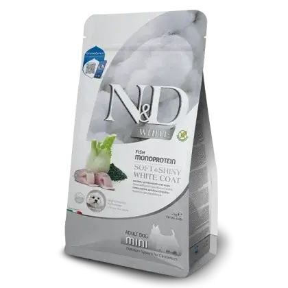 Hrana uscata pentru caini ND White Mini Adult cu biban  spirulina 2 kg