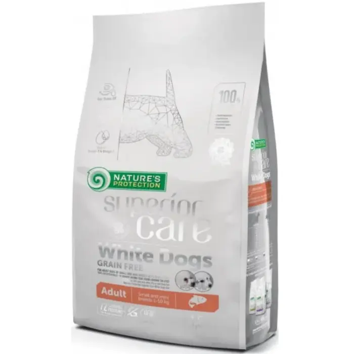 Hrana uscata pentru caini Nature s Protection Superior Care White Dogs Adult Small  Mini, cu somon, 1,5 kg