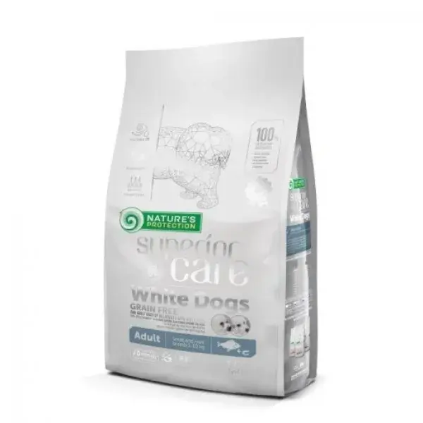 Hrana uscata pentru caini Nature s Protection Superior Care White Dogs Adult Small Mini, cu peste alb, 1,5 kg