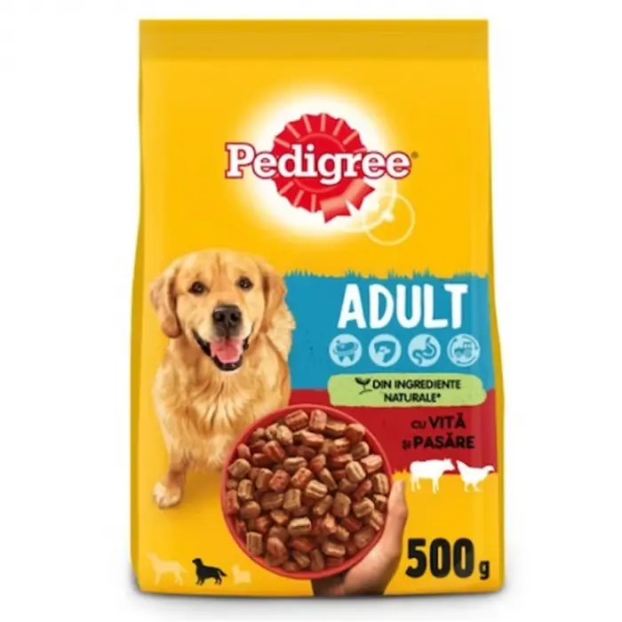 Hrana uscata pentru caini Pedigree Adult cu vita pasare 500 g