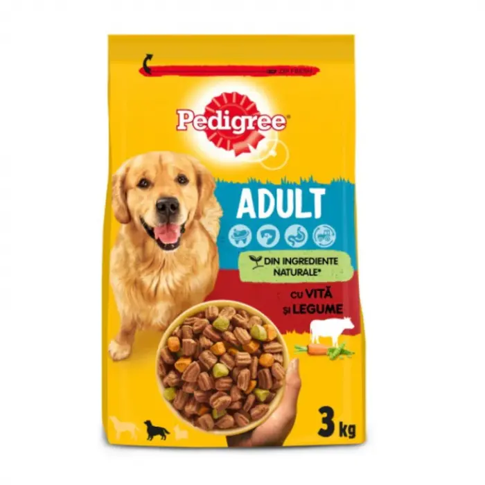 Hrana uscata pentru caini Pedigree Adult M L cu vita legume 3 kg