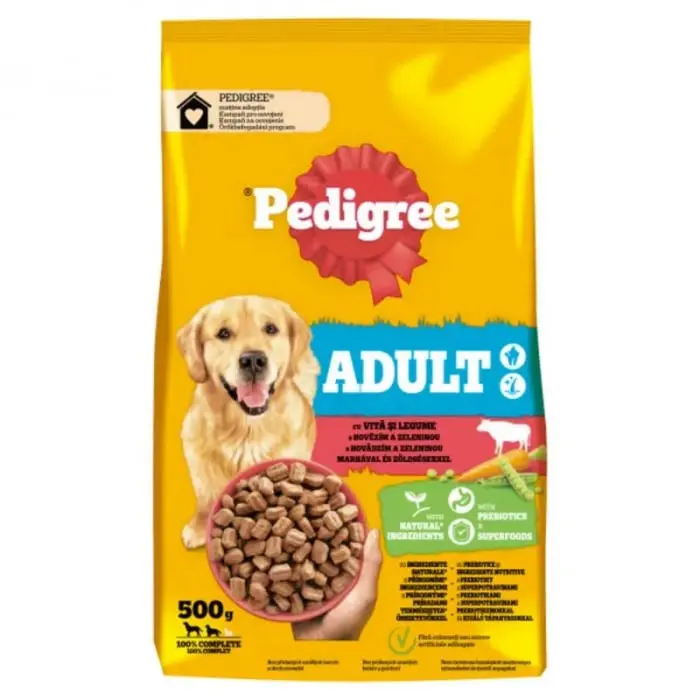 Hrana uscata pentru caini Pedigree Adult M L cu vita legume 500 gr