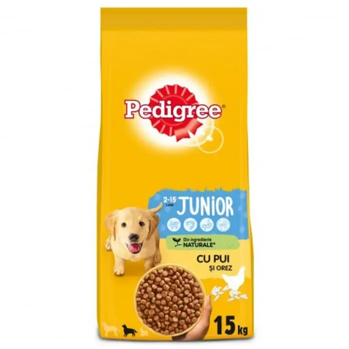 Hrana uscata pentru caini Pedigree Junior Talie Medie cu pui orez 15 kg