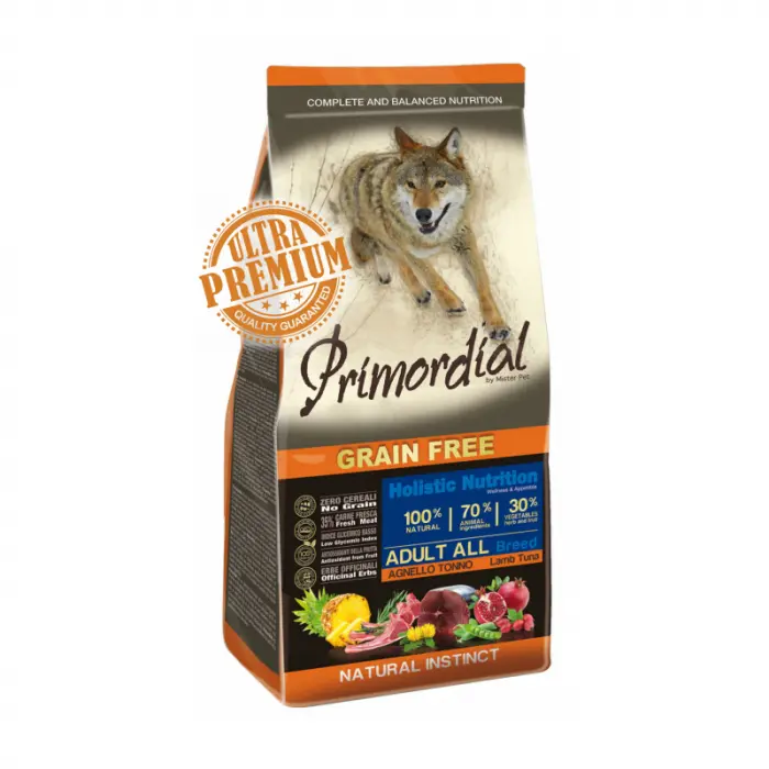 Hrana uscata pentru caini Primordial Grain-Free cu ton  miel 12 kg