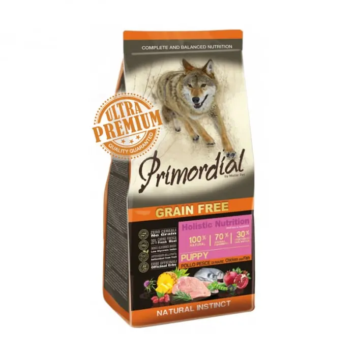 Hrana uscata pentru caini Primordial Grain-Free Puppy cu pui  peste de mare 12 kg