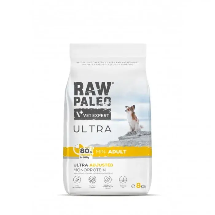 Hrana uscata pentru caini Raw Paleo Ultra Mini Adult cu curcan 8 kg