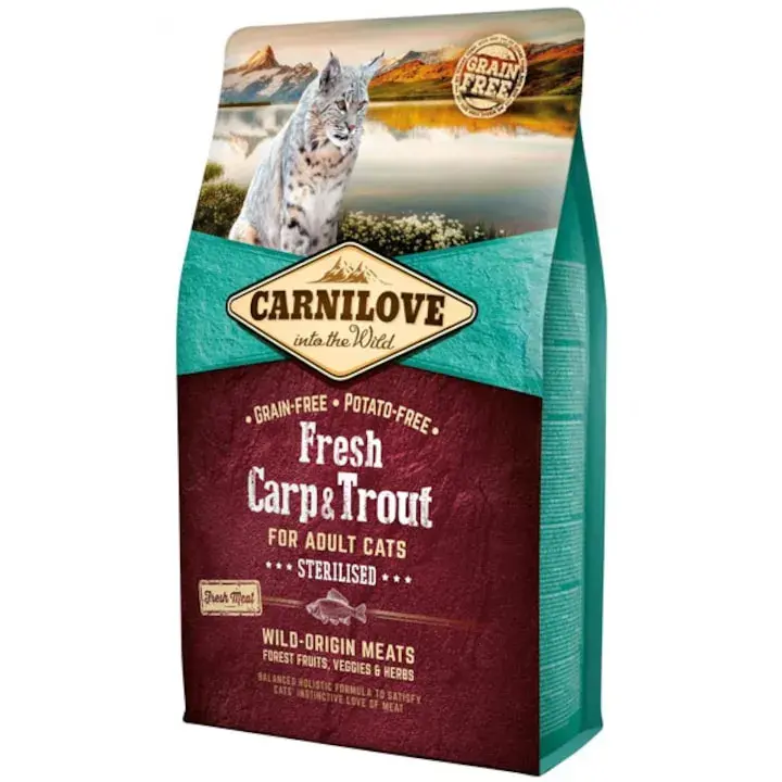 Hrana uscata pentru pisici Carnilove Fresh Sterilised cu crap pastrav 6 kg