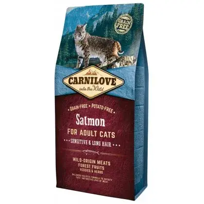 Hrana uscata pentru pisici Carnilove Sensitive Long Hair cu somon 6 kg