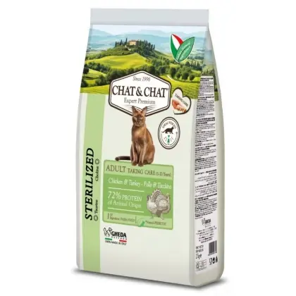 Hrana uscata pentru pisici Chat  Chat Adult Sterilized cu pui  curcan 14 kg