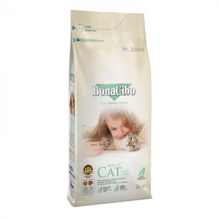 Hrana uscata pentru pisici Bona Cibo Adult cu miel  orez 2 kg