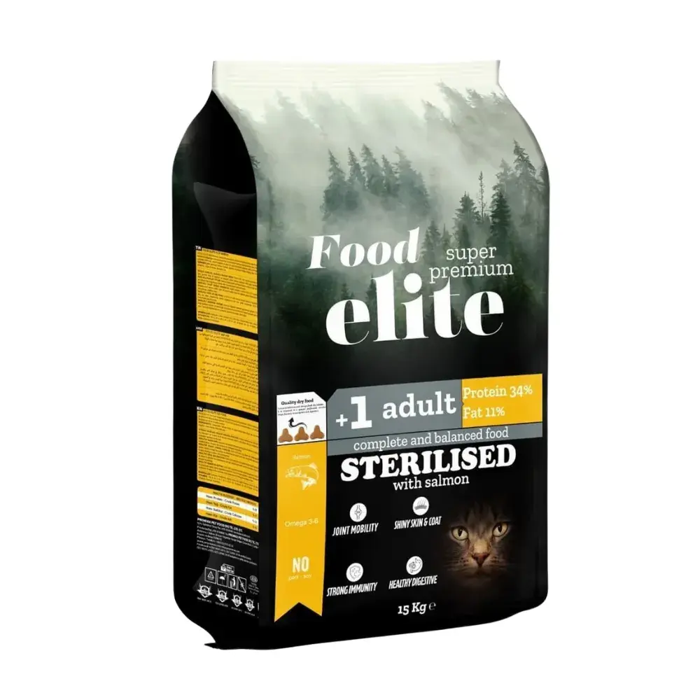 Hrana uscata pentru pisici Food Elite Sterilised cu somon 15 kg