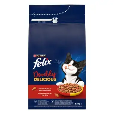 Hrana uscata pentru pisici Felix Doubly Delicious cu vita pui 1,4 kg