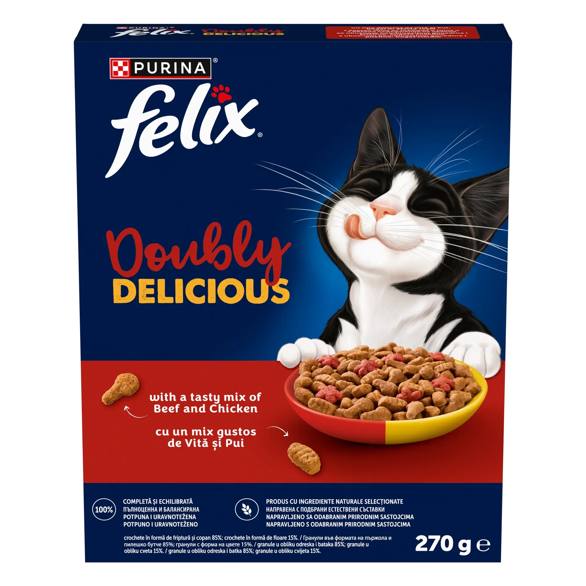 Hrana uscata pentru pisici Felix Doubly Delicious cu vita pui 270 gr