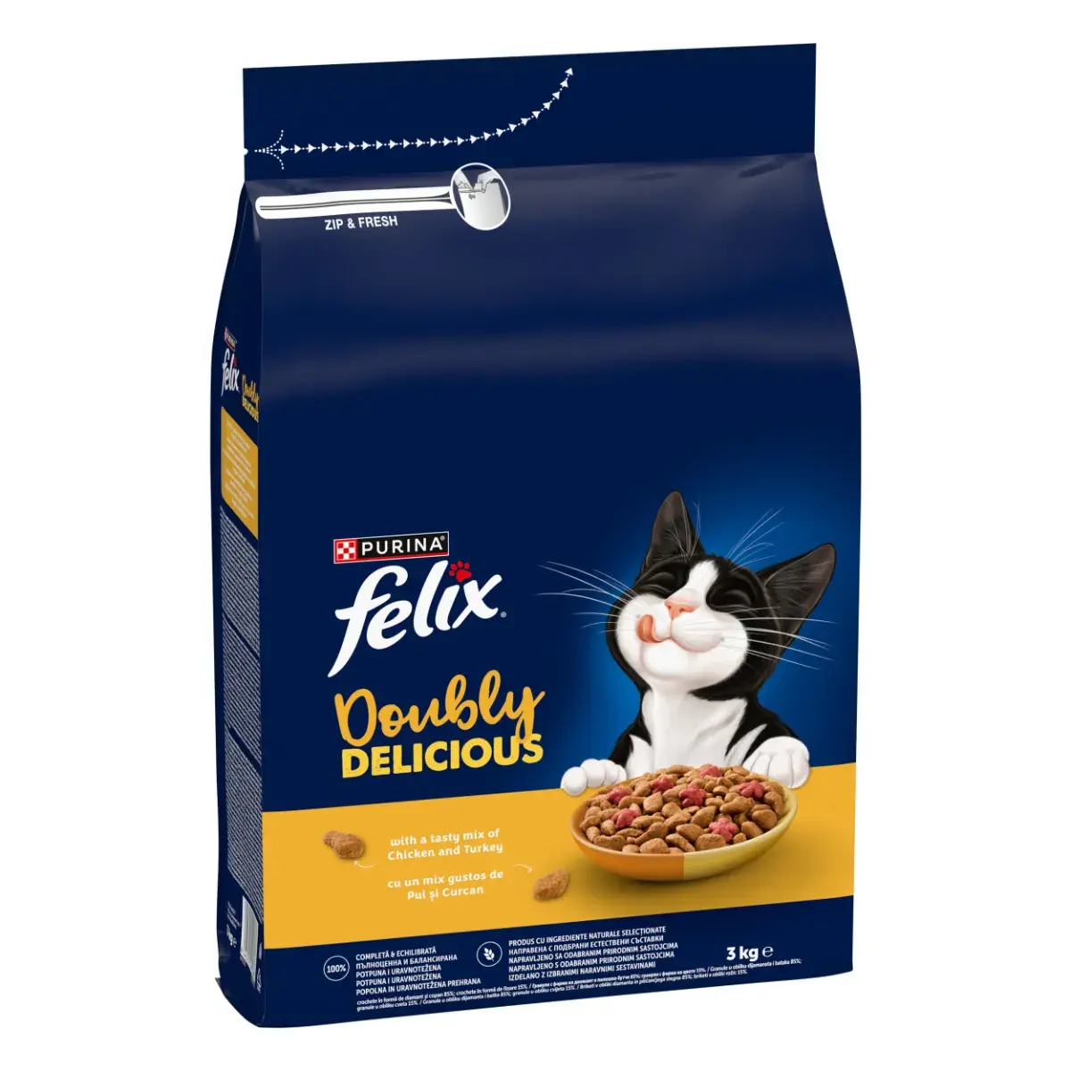 Hrana uscata pentru pisici Felix Doubly Delicious cu pui curcan 3 kg
