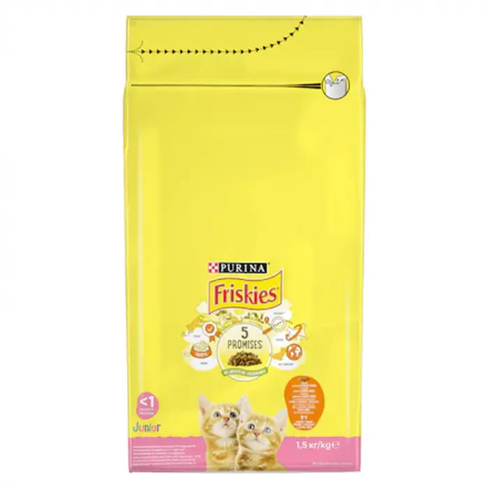Hrana uscata pentru pisici Friskies Junior cu pui legume 1,5 kg