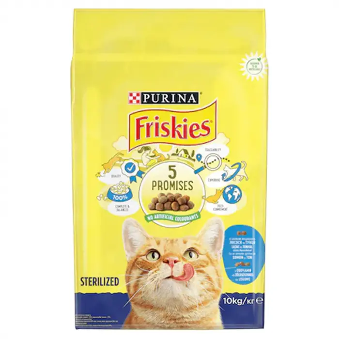Hrana uscata pentru pisici Friskies Sterilised cu somon legume 10 kg
