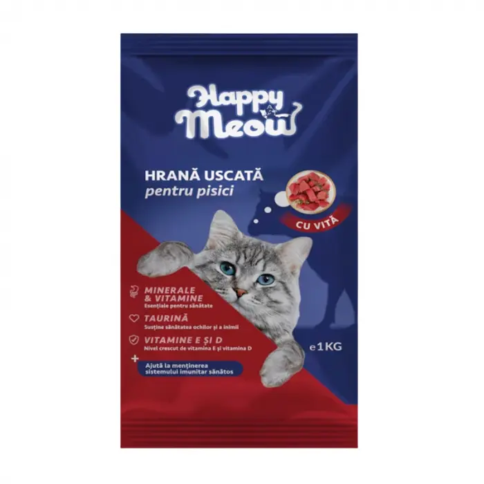 Hrana uscata pentru pisici Happy Meow cu vita 1 kg