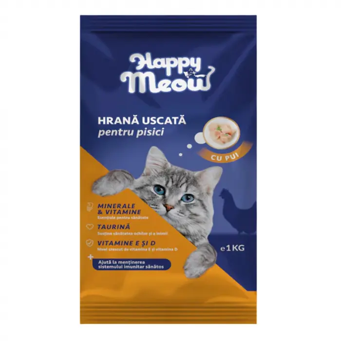 Hrana uscata pentru pisici Happy Meow cu pui 1 kg