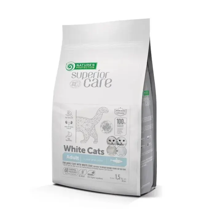 Hrana uscata pentru pisici NP Superior Care Blana Alba cu hering 1,5 kg