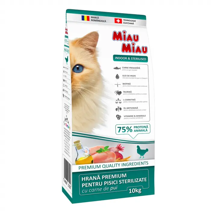 Hrana uscata pentru pisici sterilizate Miau Miau Indoor  Sterilised 10 kg