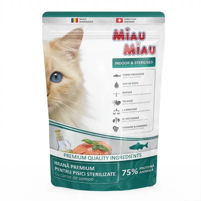 Hrana uscata pentru pisici Miau Miau Indoor Sterilised 800 gr