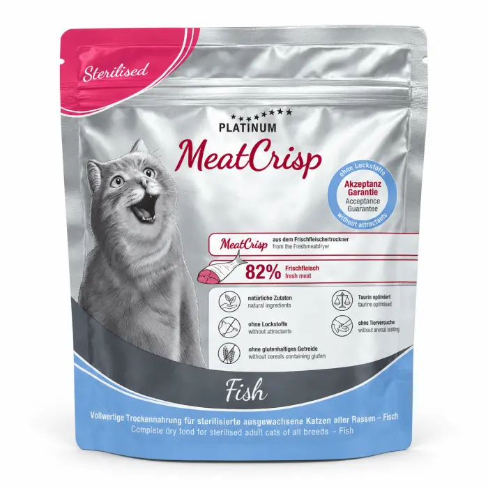 Hrana uscata pentru pisici Platinum MeatCrisp Adult Sterilised cu peste 400 gr