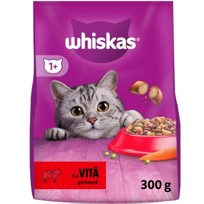 Hrana uscata pentru pisici Whiskas cu vita 300 gr