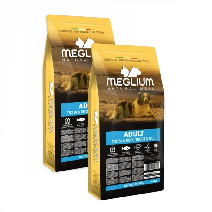 Oferta 2 saci x 14 kg Hrana uscata pentru caini Meglium Sensible cu peste  orez