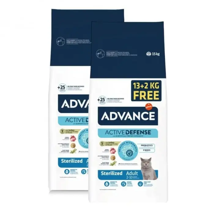 Oferta 2 saci x 15 Kg Hrana uscata pentru pisici Advance Sterilised Adult cu curcan