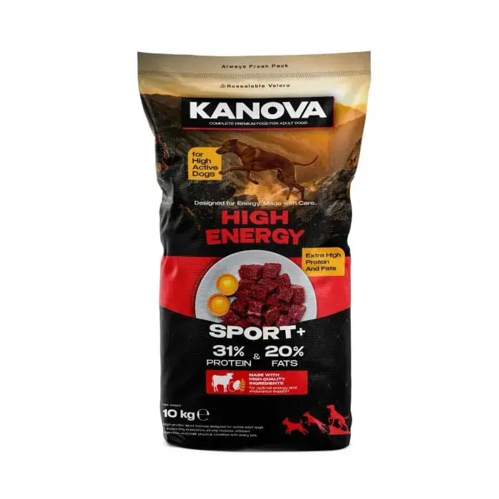 Oferta 2 saci x 10 kg Hrana uscata pentru caini Kanova High Energy cu vita